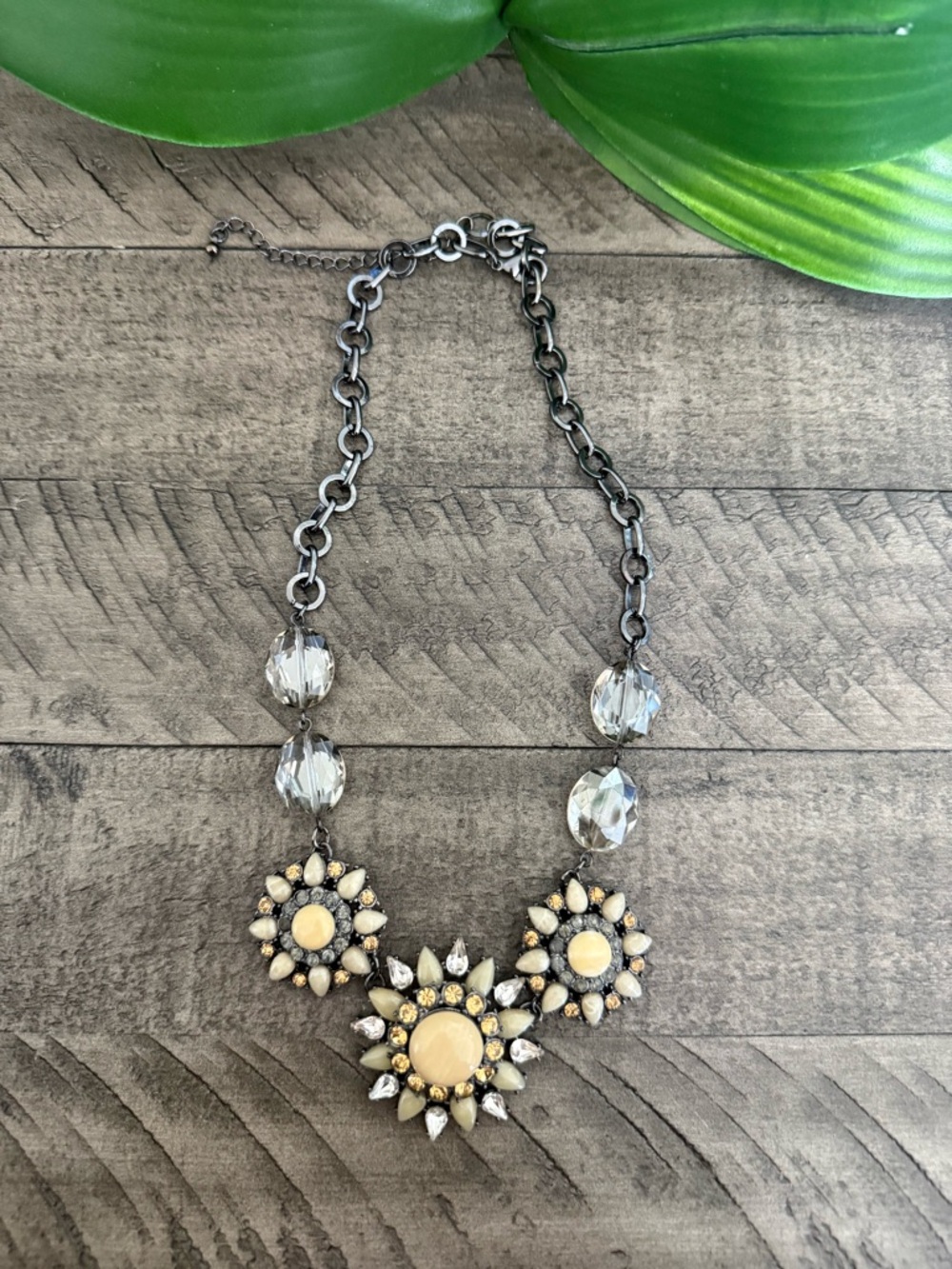 Women's Ivory and Clear Statement Necklace - Floral Cluster Design